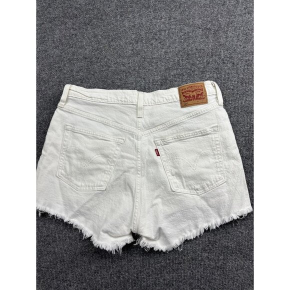 Levis 501 Shorts Womens 30 White High Rise Button Fly Cutoff Denim Frayed Hem - Picture 6 of 8